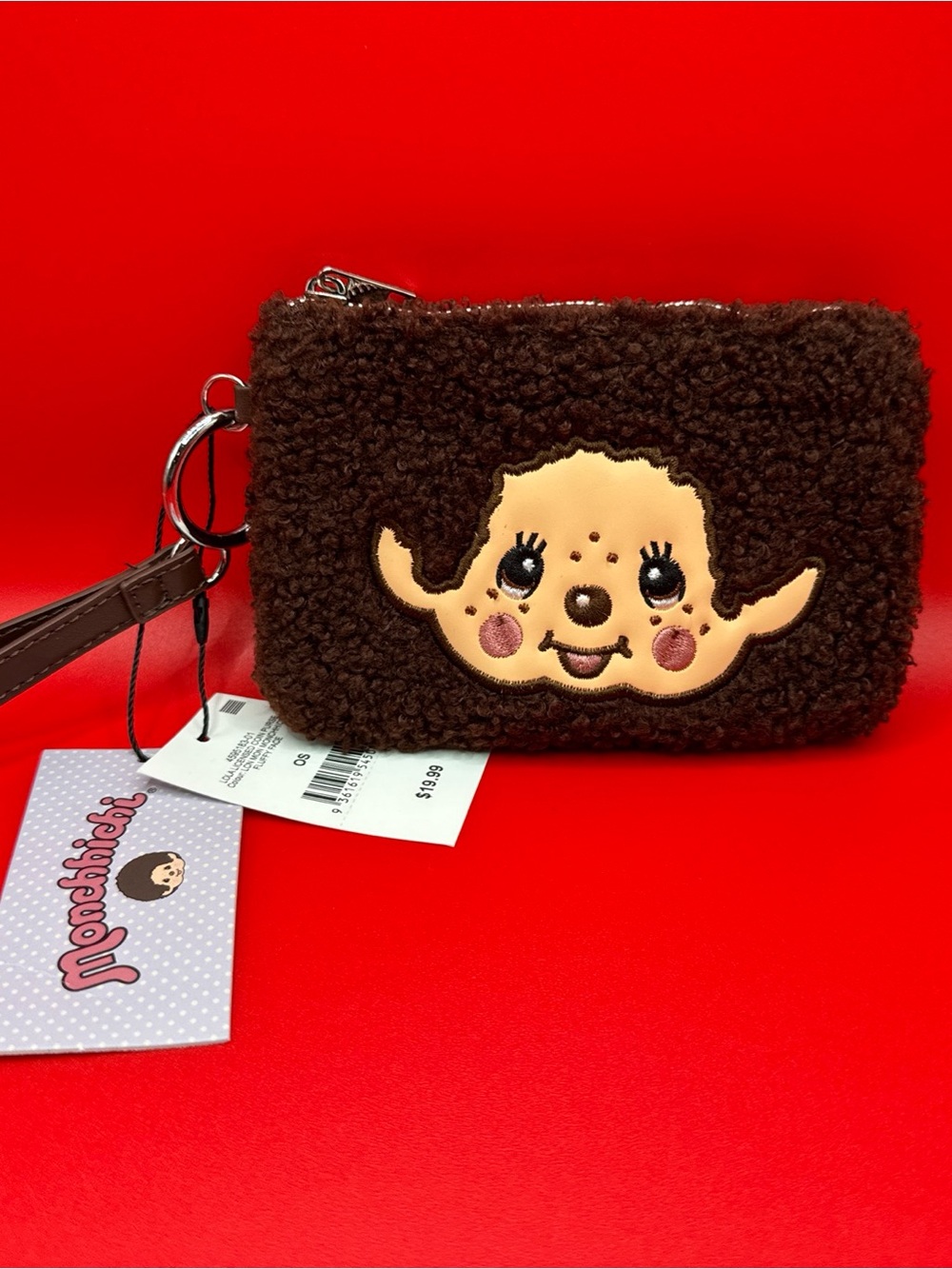 lola Brown Plush Character Wristlet Pouch with Strap